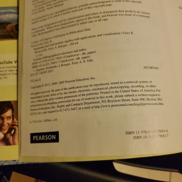 PEARSON Beginner and Intermediate Algebra G Book - Picture 7 of 7